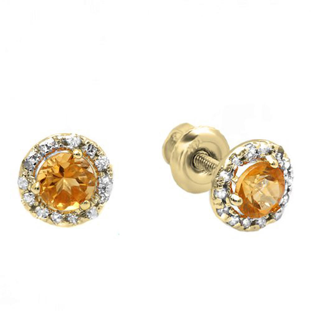 DazzlingRock 0.35 Carat (ctw) 10k Yellow Gold Round Deep Yellow Citrine & Diamond Halo Stud Earrings