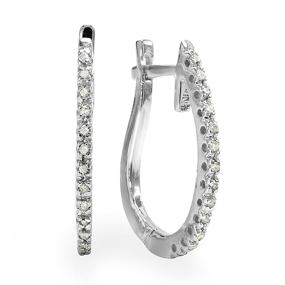 DazzlingRock 0.15 Carat (ctw) 14k White Gold Round Diamond Ladies Hoop Earrings