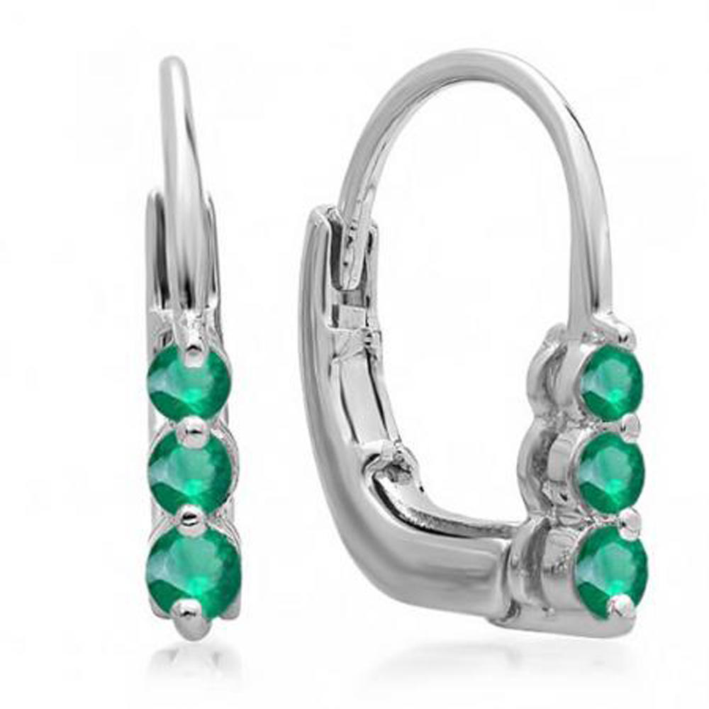 DazzlingRock 0.25 Carat (ctw) 10K White Gold Round Green Emerald Ladies 3 Stone Hoop Earrings 1/4 CT