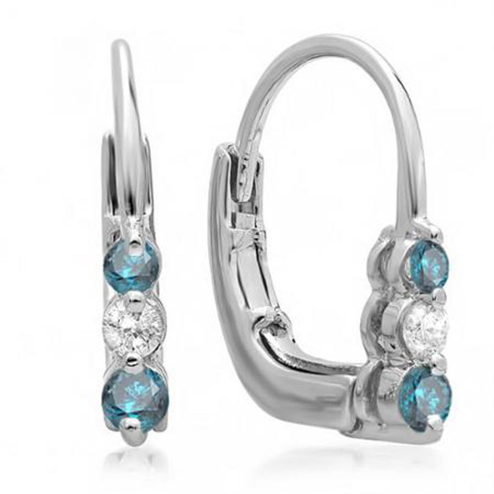 DazzlingRock 0.25 Carat (ctw) 10K White Gold Round Blue and White Diamond Ladies 3 Stone Hoop Earrings 1/4 CT