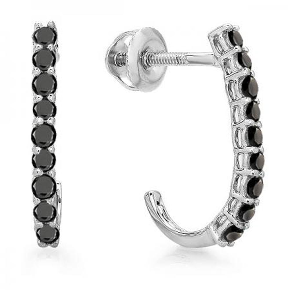 DazzlingRock 0.40 Carat (ctw) 10K White Gold Round Black Diamond Ladies Fancy J Shaped Hoop Earrings