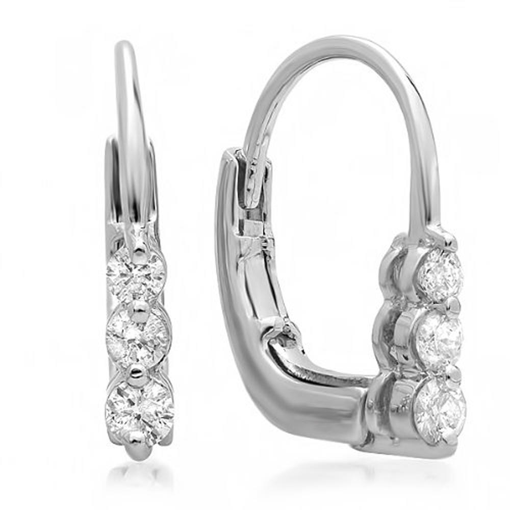 DazzlingRock 0.25 Carat (ctw) 10K White Gold Round Diamond Ladies 3 Stone Hoop Earrings 1/4 CT