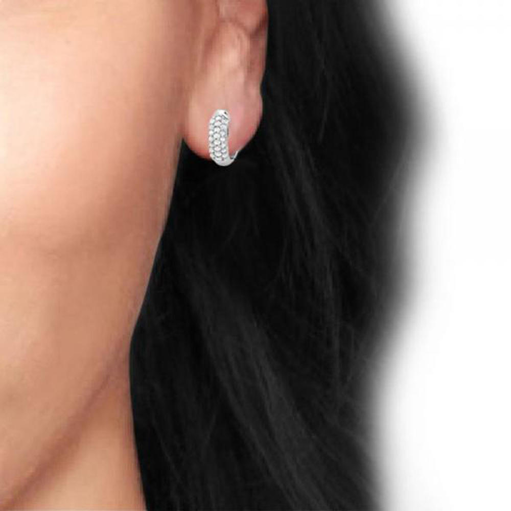 DazzlingRock 0.30 Carat (ctw) 10k White Gold Round Diamond Ladies Pave Set Huggies Hoop Earrings 1/3 CT