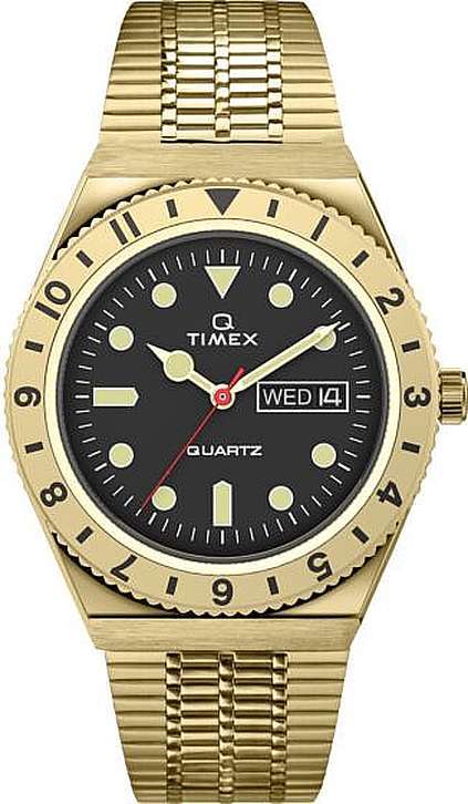 Timex Men's  Q Reissue Diver Style Day-Date Gold-Tone Watch TW2V18800