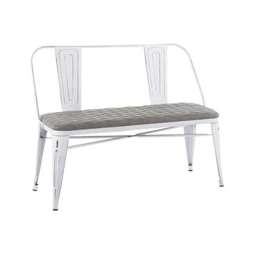 Lumisource Oregon Industrial Upholstered Bench in Vintage White Metal and Grey Cowboy Fabr