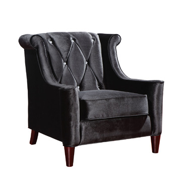 Armen Living Barrister Chair In Black Velvet With Crystal Buttons