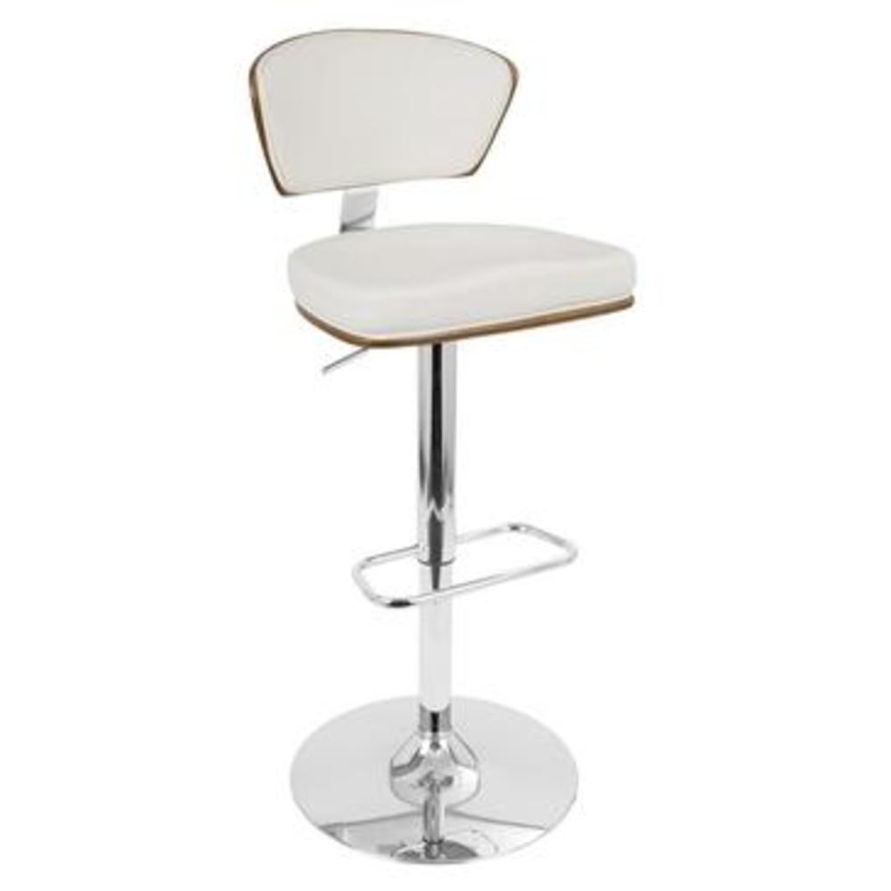 Lumisource Ravinia Mid-Century Modern Adjustable Barstool with Swivel in Walnut and White Faux