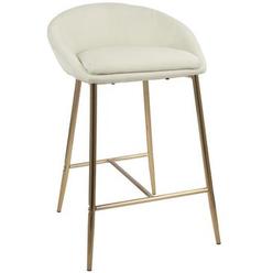 Lumisource Contemporary Home Living Set of 2 Ivory White Fabric and Gold Metal Matisse Counter Stool, 31.25”