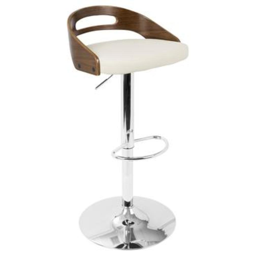 Lumisource Cassis Mid-Century Modern Adjustable Barstool with Swivel in Walnut And Cream Faux