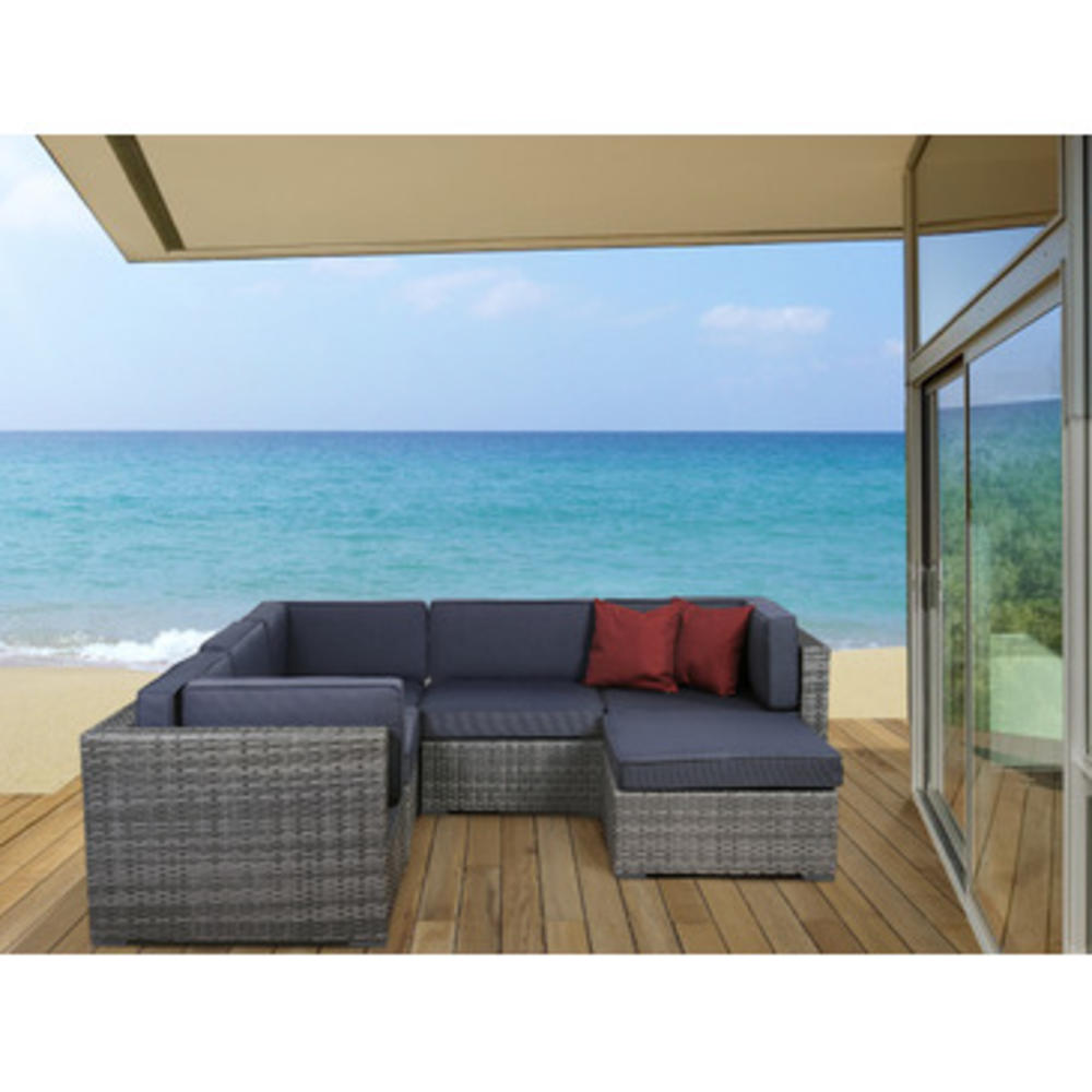 International Home Miami Atlantic Bellagio 6 Piece Grey Wicker Seating Set w/ Grey Cushions