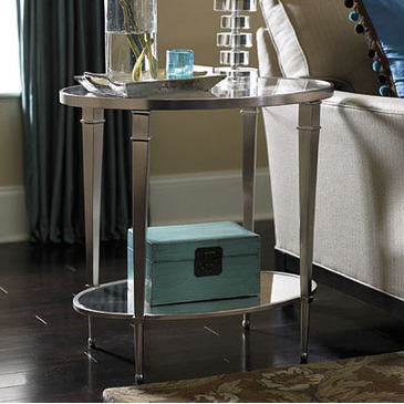 Hammary Mallory Oval Glass Top End Table In Satin Nickel
