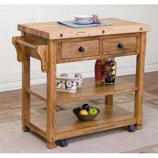 Sunny Designs Sedona Butcher Block Kitchen Island Cart In Rustic Oak