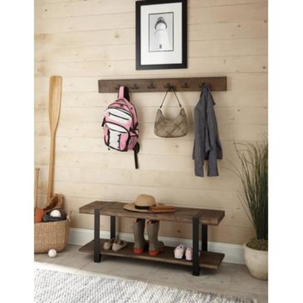Alaterre Modesto 48" Metal and Reclaimed Wood Storage Coat Hook with Bench