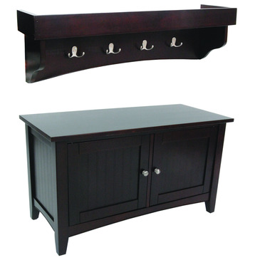 Alaterre Shaker Cottage Storage Bench And Coat Hooks With Tray In Espresso
