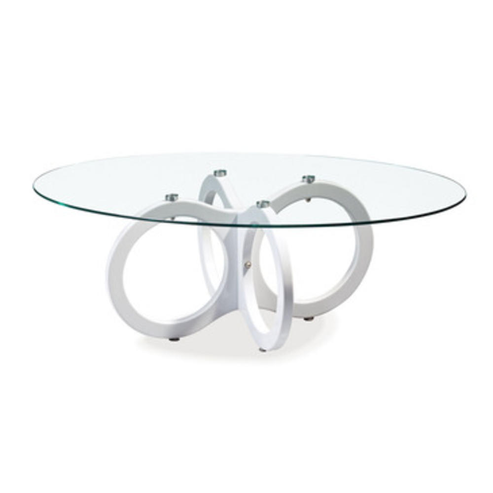 Global Furniture Global USA T715 Oval Glass Coffee Table w/ High Gloss White Legs