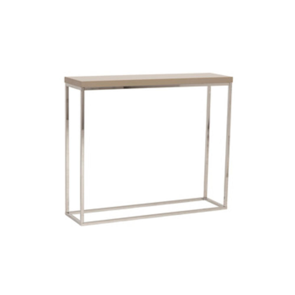 Euro Style Teresa Rectangular Console Table in Taupe Lacquer & Polished Stainless Steel