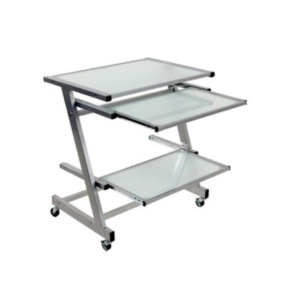 Euro Style Z Deluxe Computer Cart in Aluminum & Frosted Glass Top