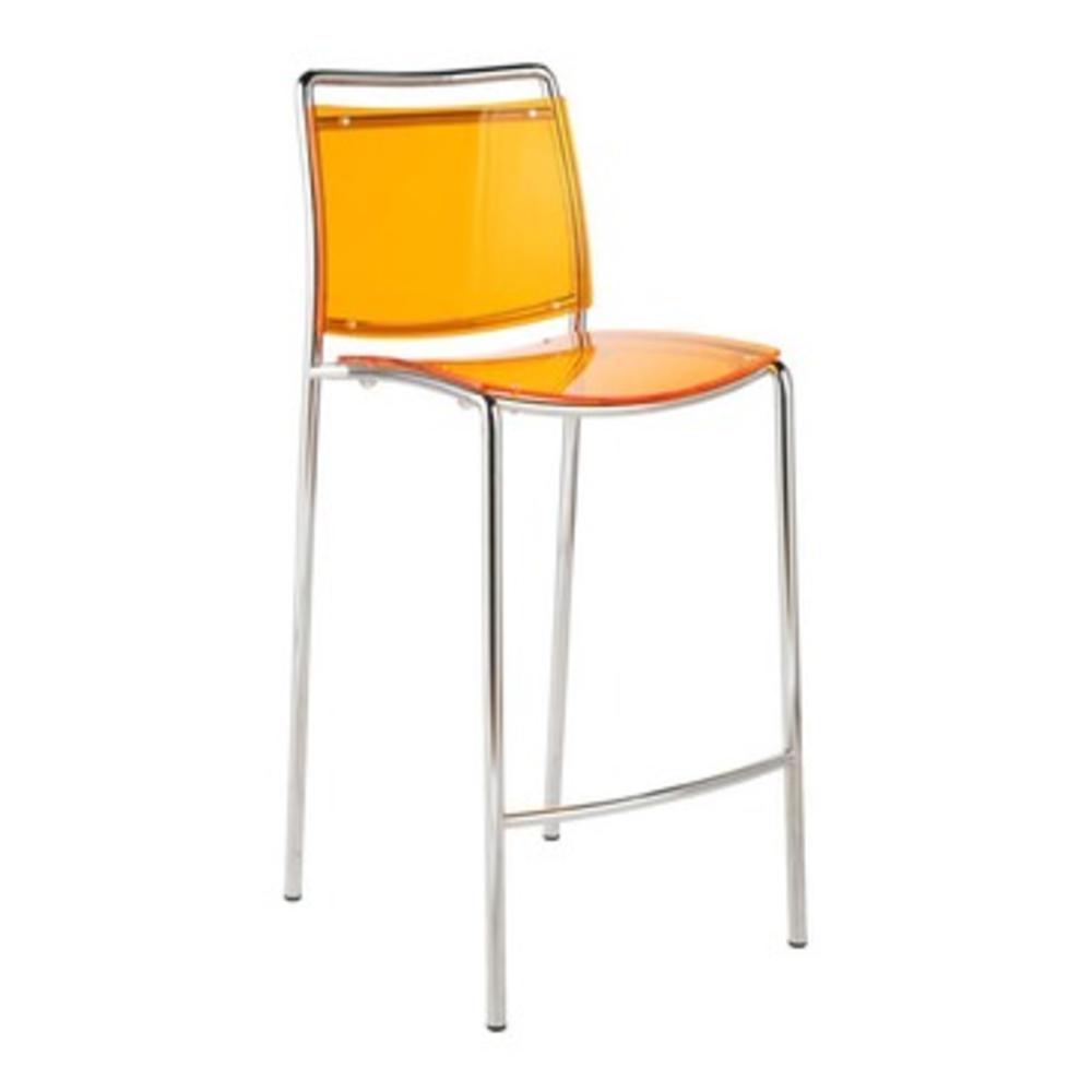 Euro Style Stefie-C Stacking Acrylic Pro Counter Chair in Orange/ Chrome [Set of 2]