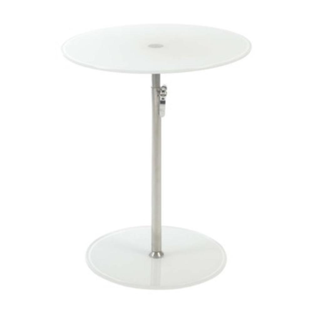 Euro Style Radinka Side Table in Pure White Printed Glass/ Stainless Steel