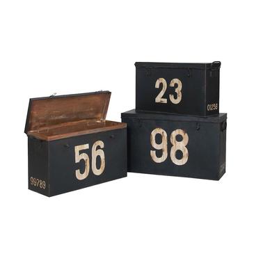 Guild Master 2015518S Antique Tin Boxes In Signature Black With White Graphics - Set of 3