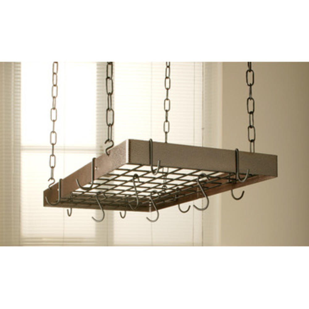 Rogar Rectangular Hanging Pot Rack with Grid In Hammered Copper and Black