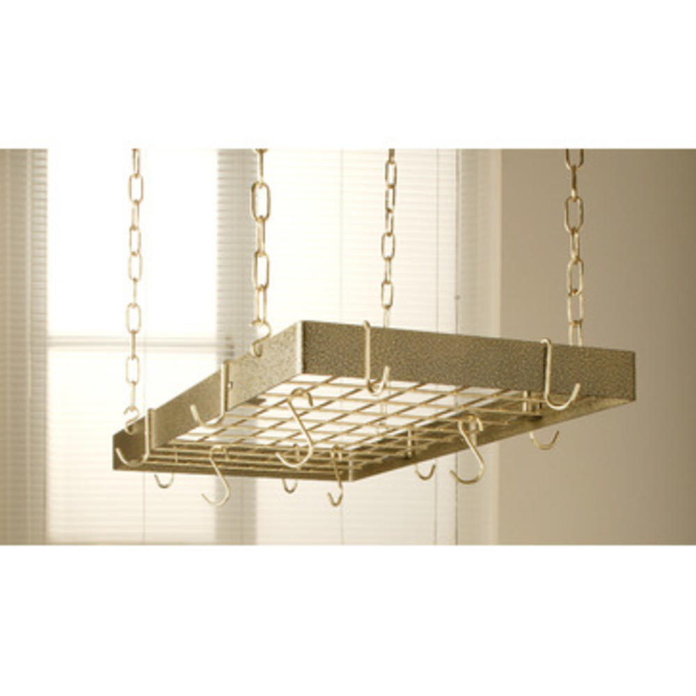 Rogar Rectangular Hanging Pot Rack with Grid In Hammered Bronze and Brass
