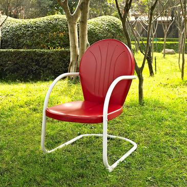 Red Metal Retro Outdoor Chair, Retro Red Metal Outdoor Chairs