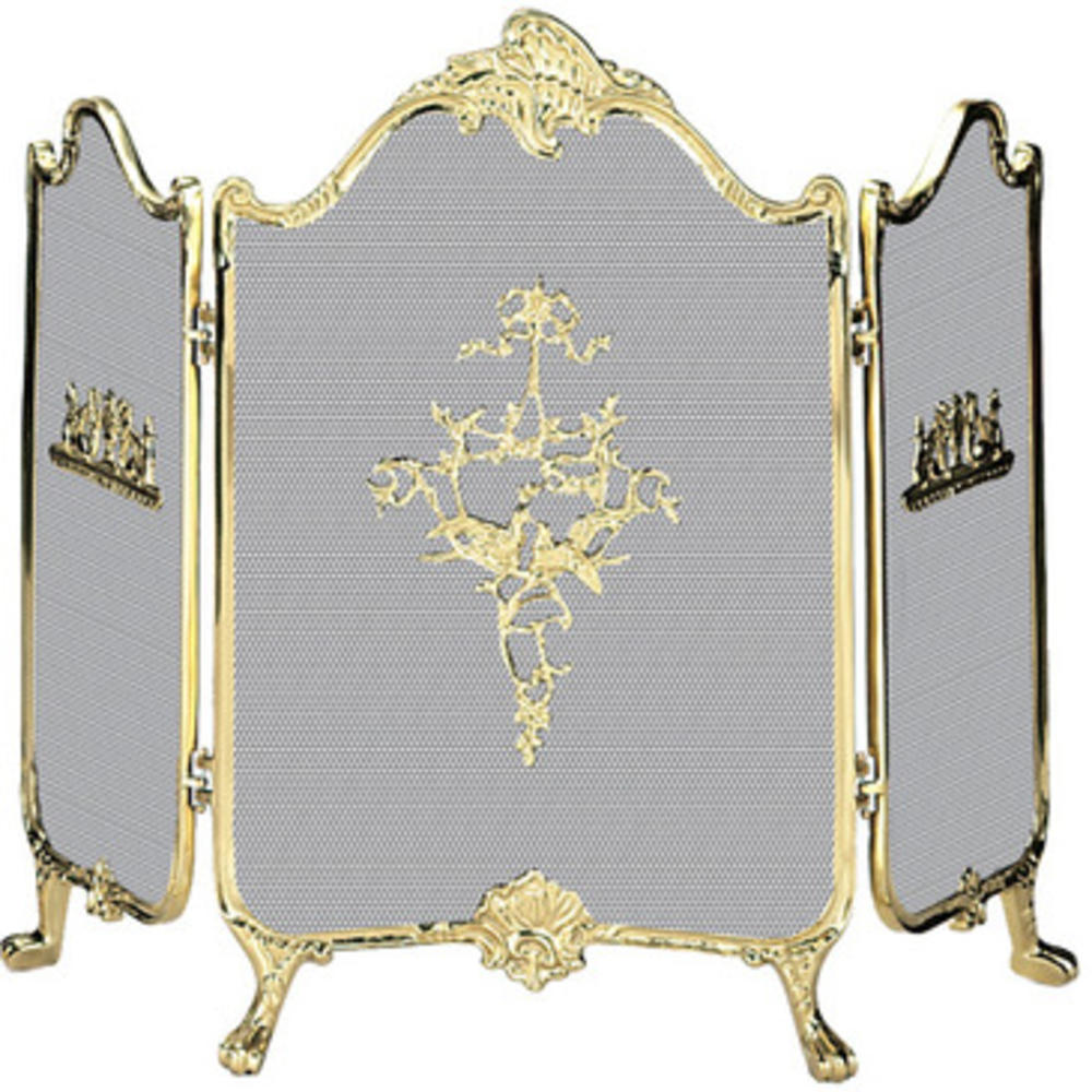UniFlame S-9099 3 Fold Ornate Fully Cast Solid Brass Screen