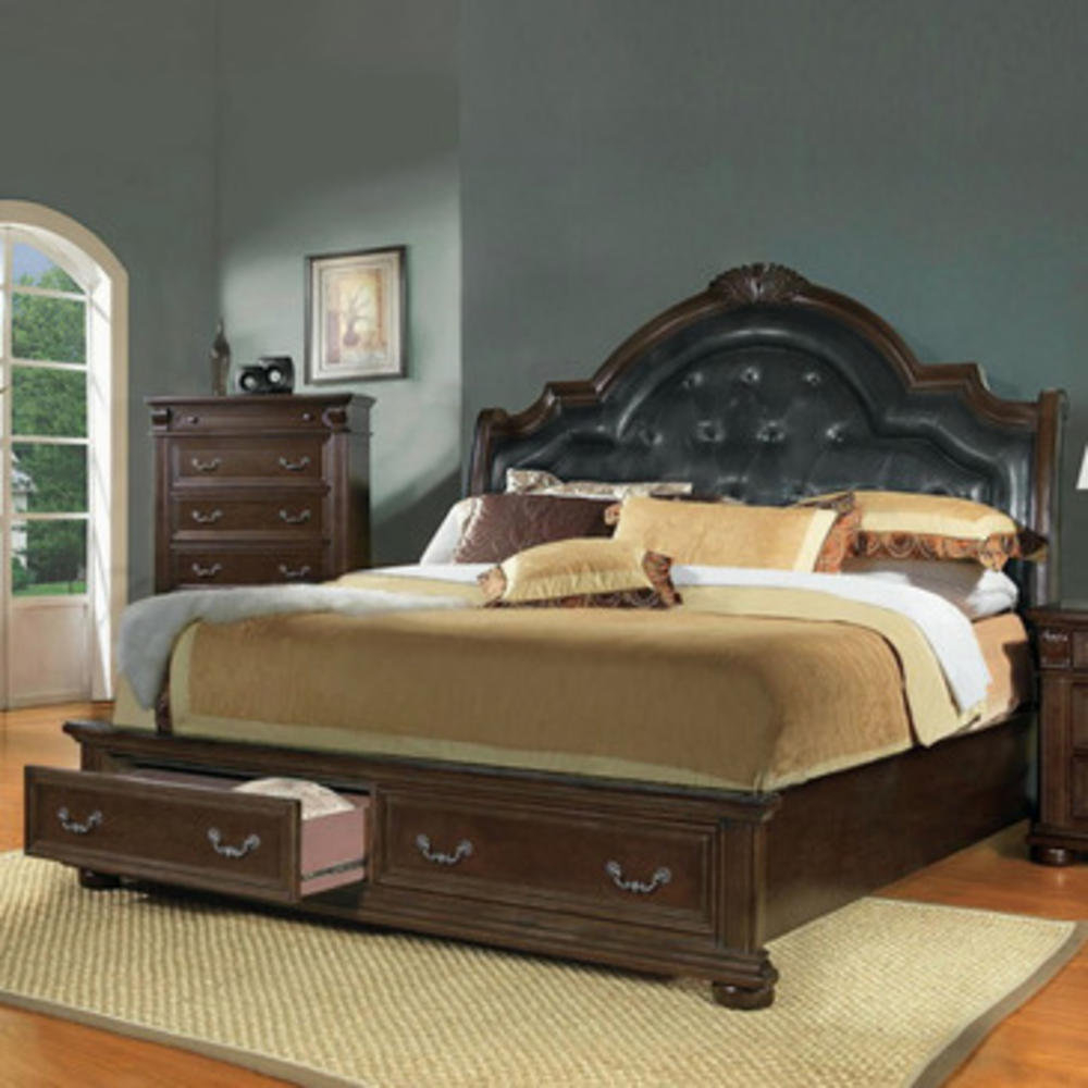 Homelegance Silas Bonded Leather Sleigh Bed w/ Storage Footboard Queen