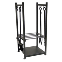 UniFlame W-1052 BLACK WROUGHT IRON LOG RACK WITH TOOLS