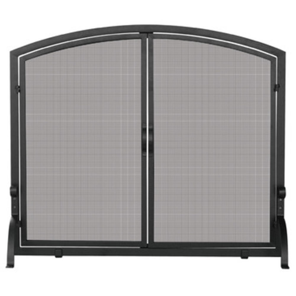 UniFlame S-1064 Single Panel Black Wrought Iron Screen with Doors- Large