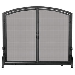 UniFlame S-1064 Single Panel Black Wrought Iron Screen With Doors- Large