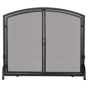 UniFlame S-1062 Single Panel Black Wrought Iron Screen with Doors- Medium