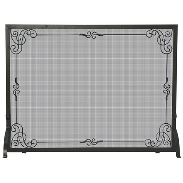UniFlame S-1025 Single Panel Black Wrought Iron Screen with Decorative Scroll