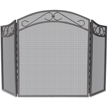 UniFlame S-1638 3 Fold Bronze Wrought Iron Arch Top Screen with Scrolls
