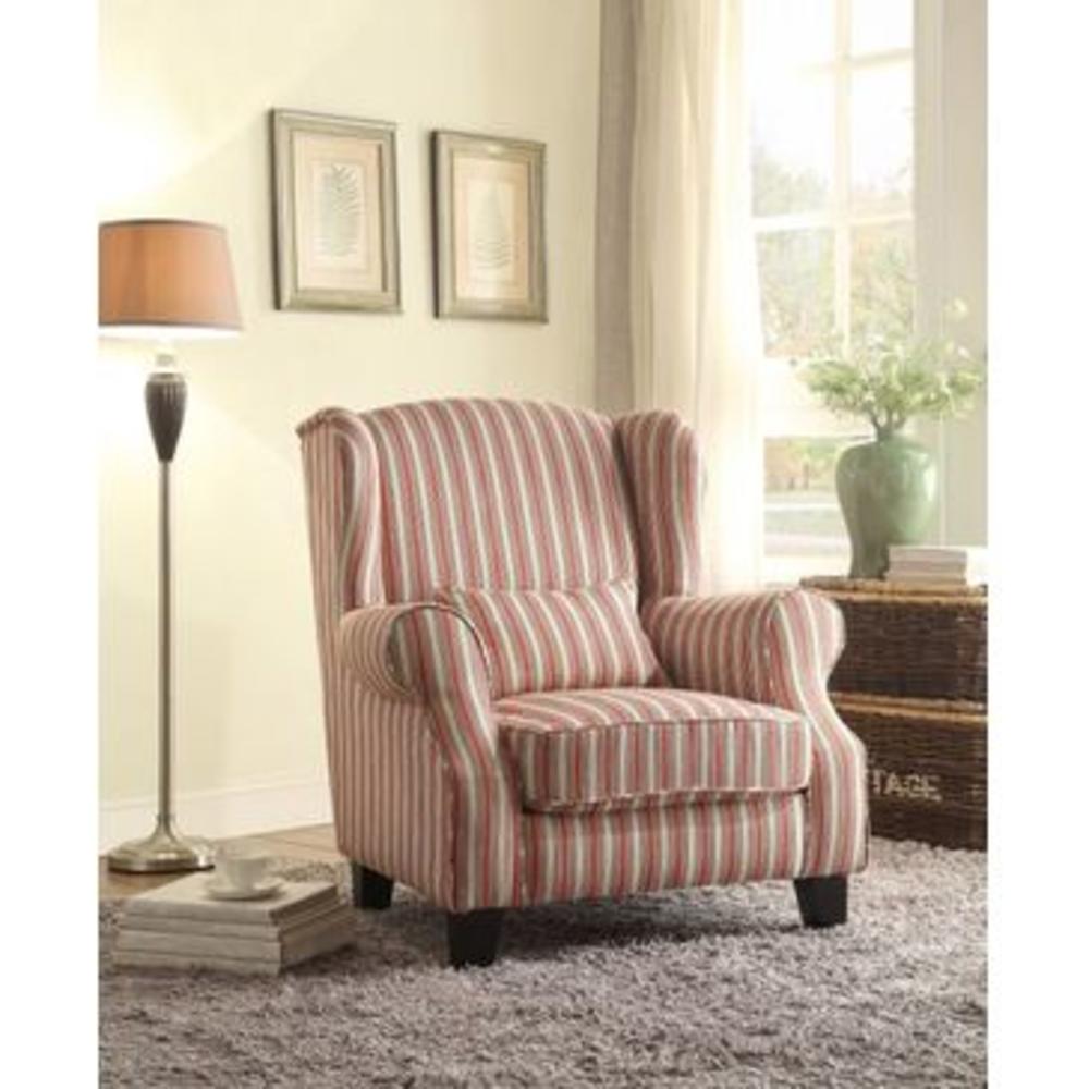 Homelegance La Verne Accent Wing Chair With One Striped Pillow In Bold Red And Cream Stripe