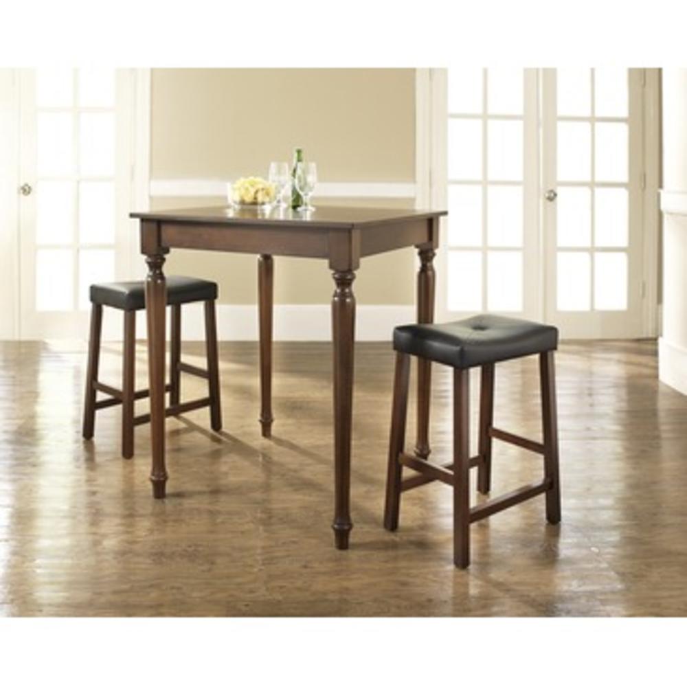 Crosley Furniture Crosley 3 Piece Pub Dining Set With Turned Leg And Upholstered Saddle Stools In Vintage