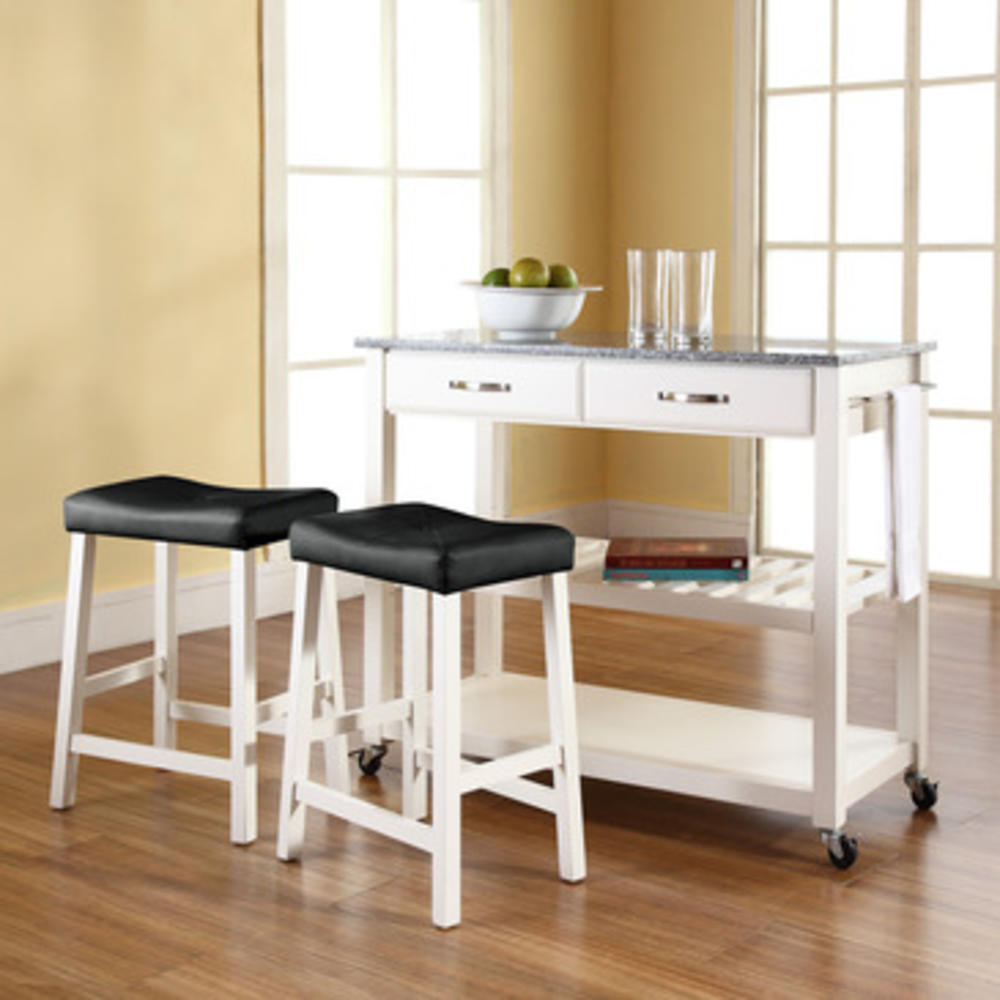Crosley Furniture Crosley Solid Granite Top Kitchen Cart/Island In White Finish With 24" White Upholstered