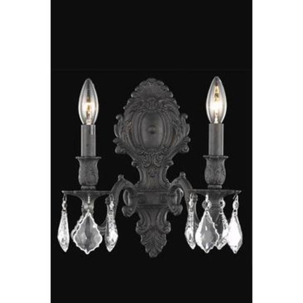 Elegant Lighting Monarch 2 light Dark Bronze Wall Sconce Clear Royal Cut Crystal