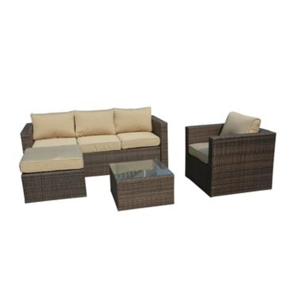 Manhattan Comfort Paisley 4-Piece Outdoor Sofa Patio Set In Brown And Grey