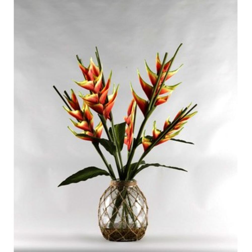 D & W Silks Heliconia Stems In Large Glass Jug
