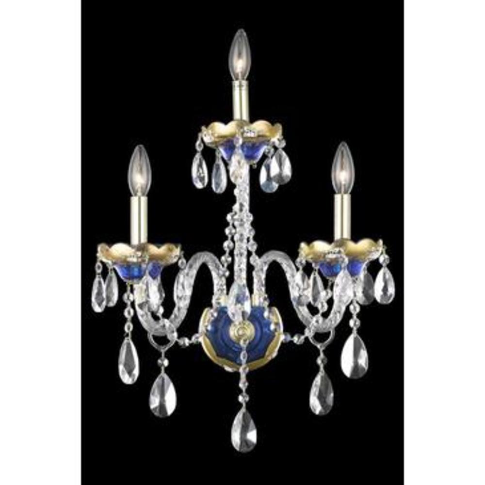 Elegant Lighting Alexandria 3 light Blue Wall Sconce Clear Royal Cut Crystal