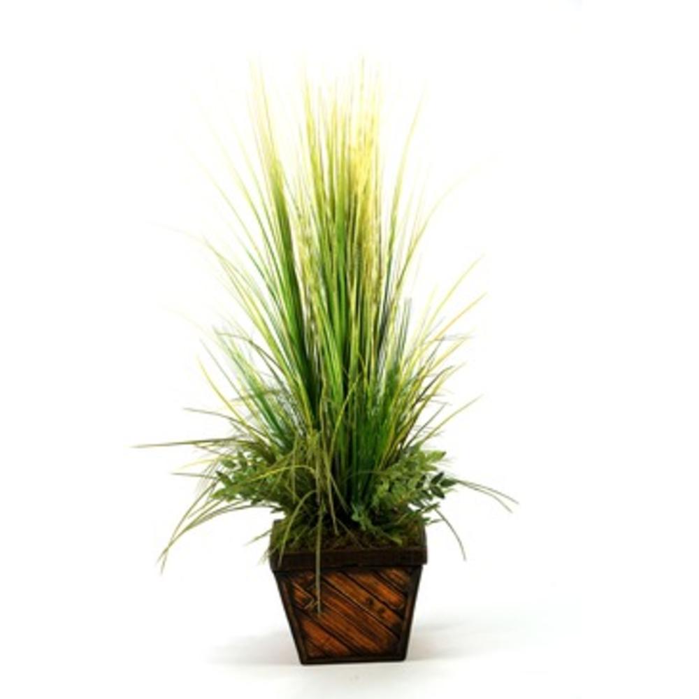 D & W Silks Mixed Grasses In Square Bambu Planter