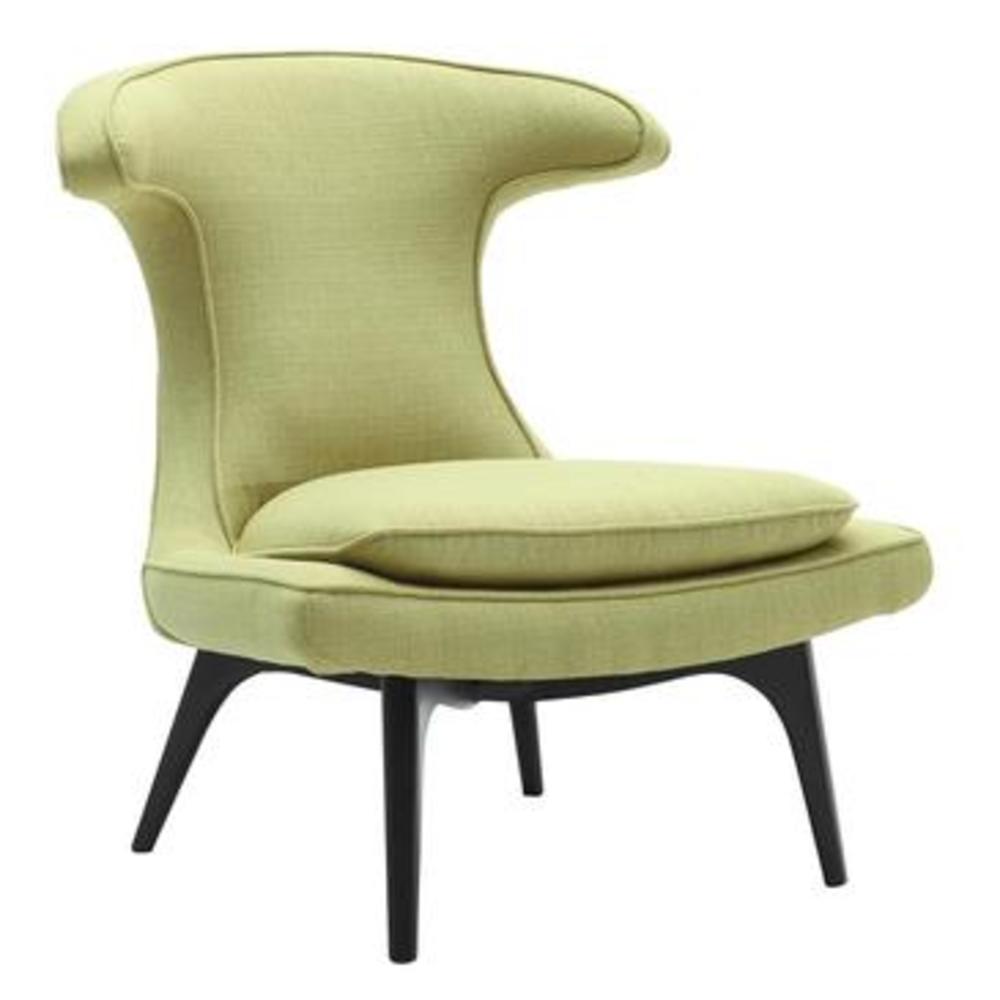 Armen Living Aria Chair in Black Wood finish with Green Fabric upholstery