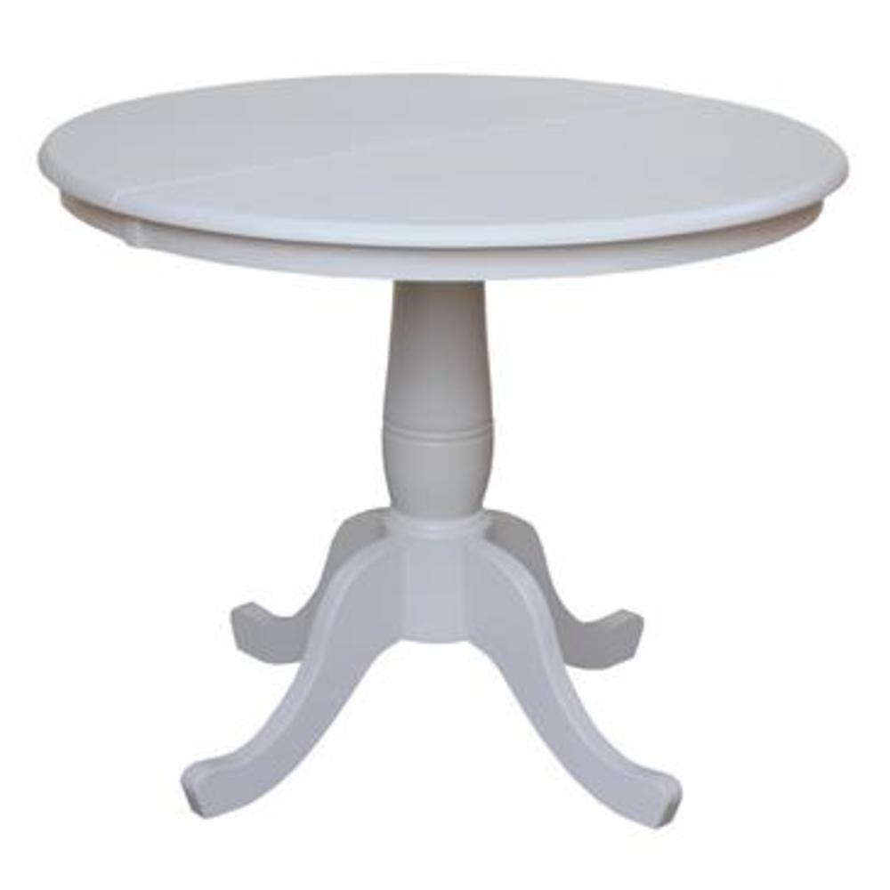 International Concepts 36 Inch Round Pedestal Dining Table w/ 12 Inch Leaf in Linen White
