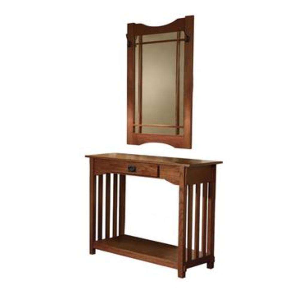 Powell Console Table With Mirror In Mission Oak