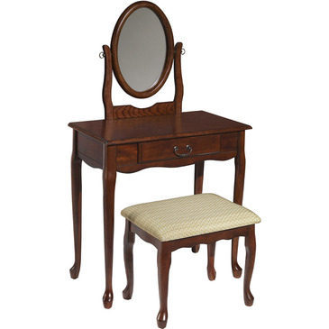 Powell Miscellaneous Accents Woodland Cherry Vanity - Mirror & Bench in Cherry