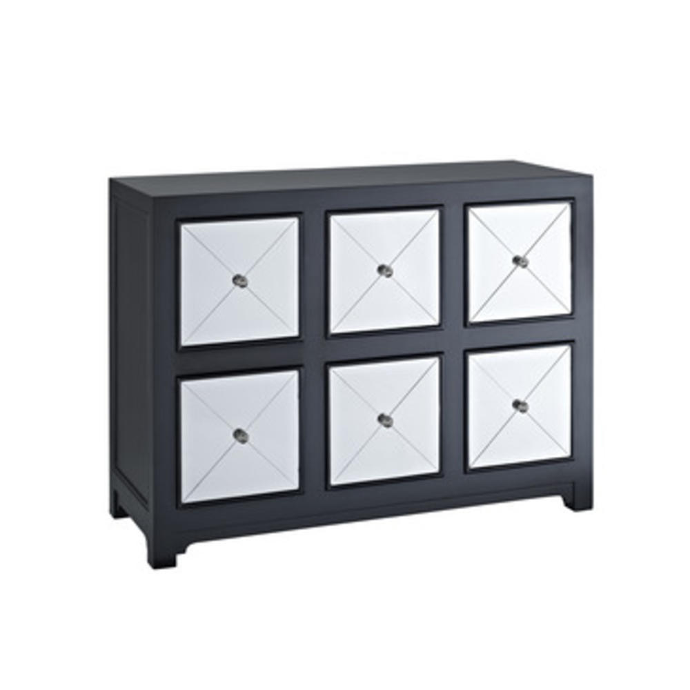 Powell Mirrored 6 Drawer Black Wood Console