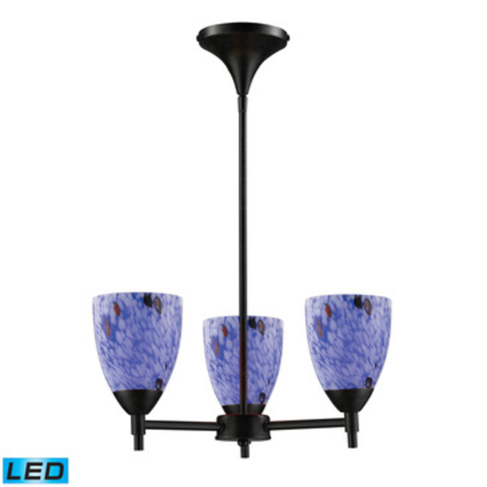 Elk Lighting, Inc. Celina 3-Light Chandelier in Dark Rust & Starburst Blue Glass