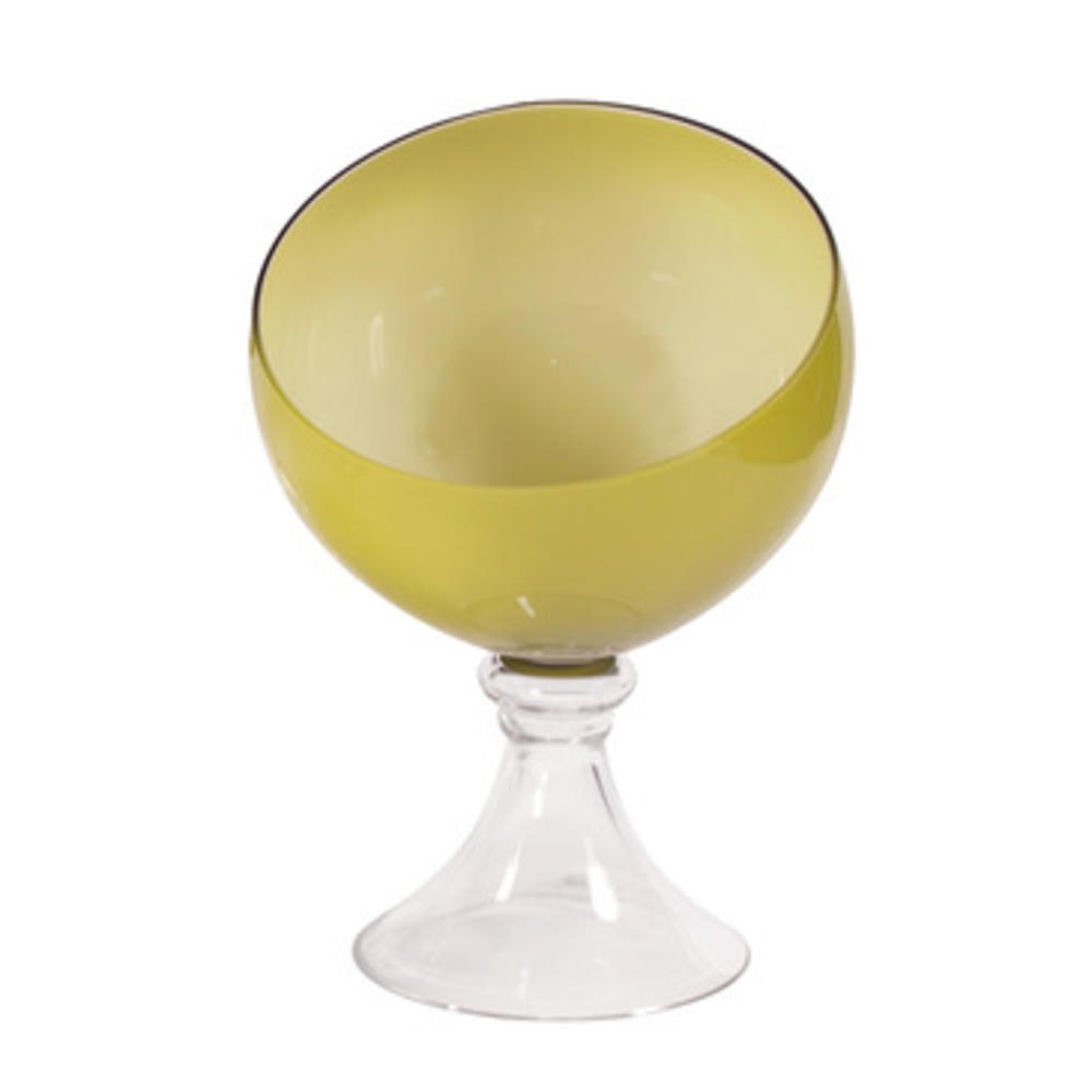 Howard Elliott 86005 Opaque Opal Green Hand-Blown Glass Bowl Clear Glass Foot - Small